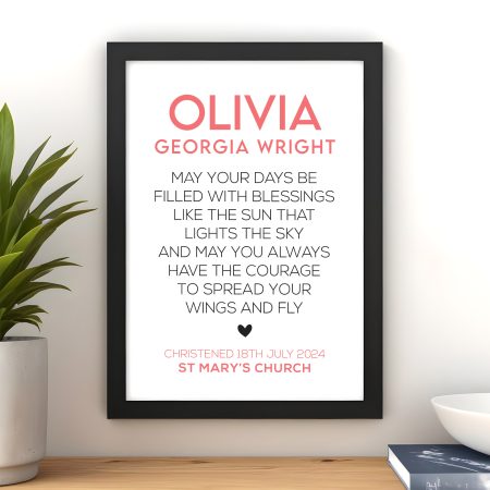 Christening Day Personalised Print - Beautifully Framed Gift for Baby