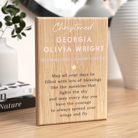 Heartfelt Printed Christening Verse Gift - Personalised Oak Wooden Block Christening Present for Boy or Girl