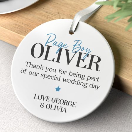 Page Boy Thank You Present - Personalised Ceramic Circle Decoration for Boy or Girl