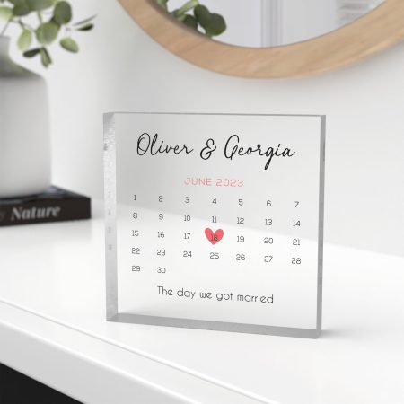 Loving 'The Day We Got Married' Heart Design Clear Acrylic Gift - Modern Printed Personalised with Special Date Keepsake