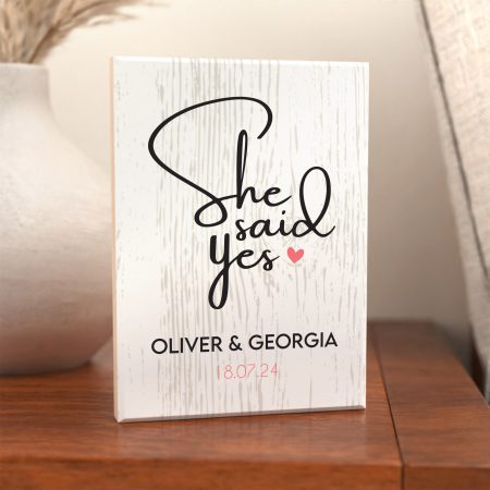 Engagement 'She Said Yes' Maple Wood Block Gift - Unique Commemorative Keepsake