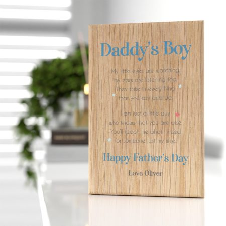 Personalised Oak Block for Father's Day - Gift from Child Printed Poem Design