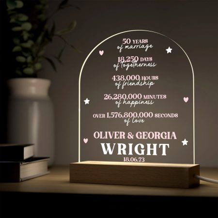 Personalised 50 Years Of Marriage Golden Wedding Anniversary LED Light Gift