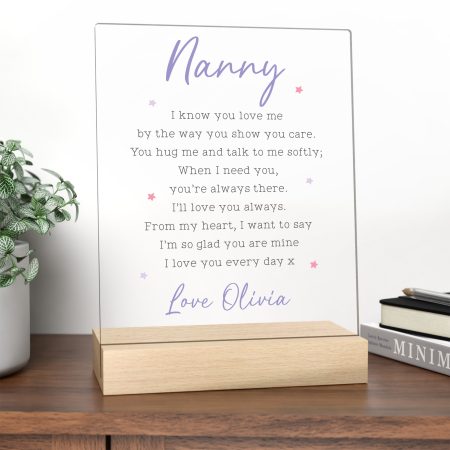 Printed Wooden Stand with Personalised Acrylic Sign - 'Nanny I Know You Love Me' Poem