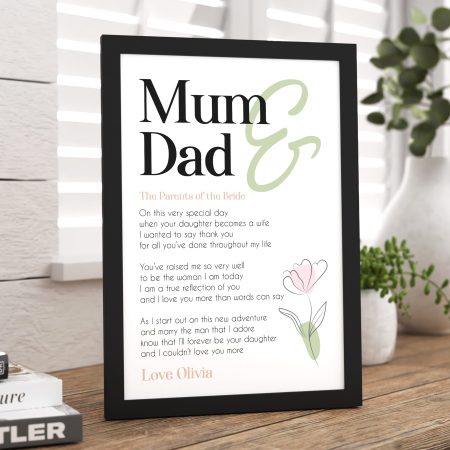 Elegant Floral Design Parents of the Bride Poem - Personalised Print and Frame Gift