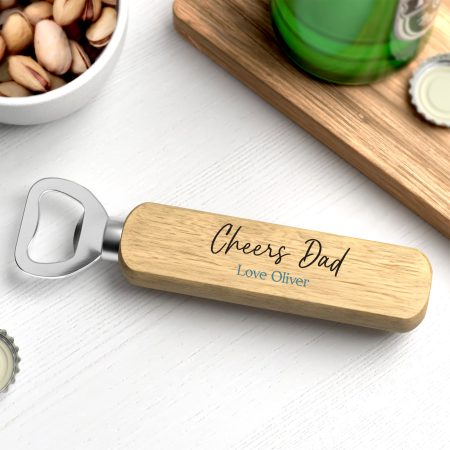 Personalised 'Cheers Dad' Wooden Bottle Opener Gift for Him