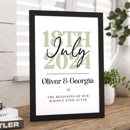 Personalised Happily Ever After Wedding Print Gift - Sage Green Modern Design