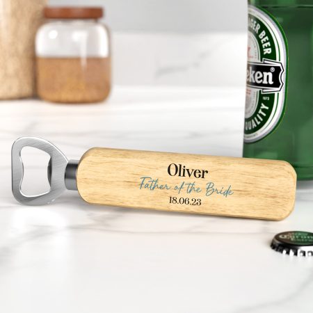 Personalised 'Father Of The Bride' Printed Wooden Bottle Opener Gift