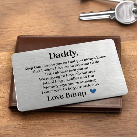Printed Personalised Metal Wallet Card - Loving From The Bump Poem for Fathers Day
