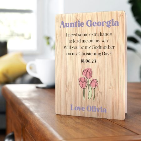 Floral 'Will You Be My Godmother' Wooden Card - Personalised Unique Printed Christening Gift