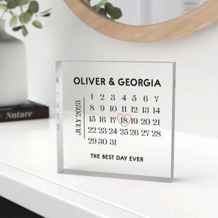 Personalised 'The Best Day Ever' Engagement  Calendar Design - Wedding Anniversary Date Clear Acrylic Block Gift