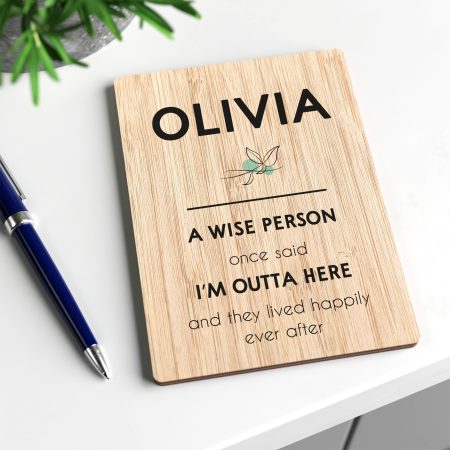 'I'm Outta Here' Funny Wooden Retirement Card - Printed Personalised Wooden Card