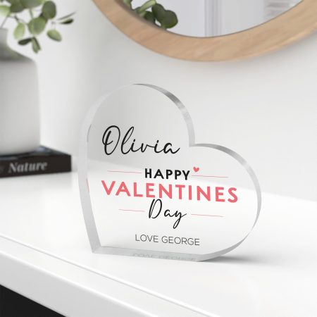 Valentines Day Personalised Printed Clear Heart Acrylic Block Gift for Loved Ones