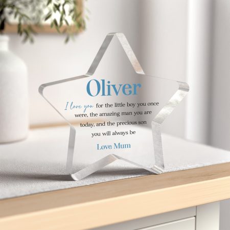 Son 'I Love You' Clear Star Block Precious Gift - Personalised Acrylic Star Present For Your Son