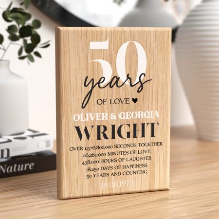 Personalised 50th Golden Wedding Anniversary Oak Block Gift