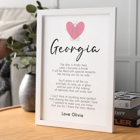 Personalised Bridesmaid Thank You Poem Printed Framed Gift