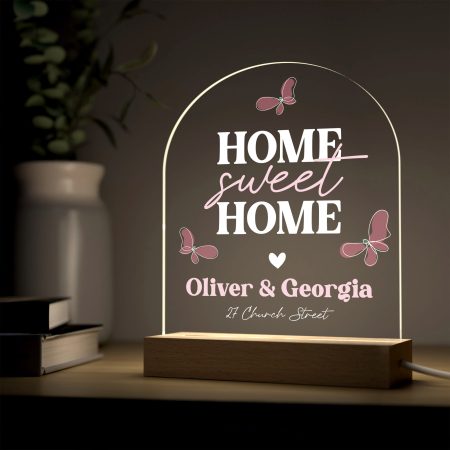 Personalised Home Sweet Home Butterfly Design Light Sign - Printed with Your Names and Address