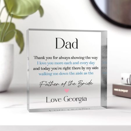 Beautiful 'Walk Me Down The Aisle' Father of The Bride Wedding Gift - Personalised Printed Clear Acrylic Thank You Keepsake