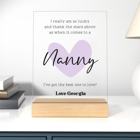 Personalised Best Nanny Acrylic Sign and Wooden Stand Gift - Perfect Mothers Day Present