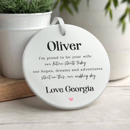 Personalised Wedding Gift for Husband - Customised Ceramic Circle with Printed Love Message