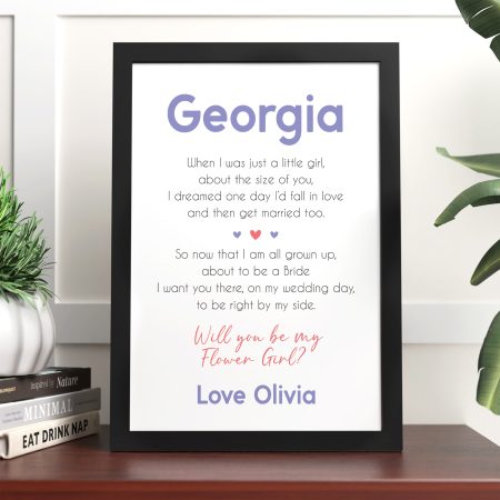 Personalised Bridal Party Proposal Gift - 'Will You Be My Flower Girl' Unique Print and Frame Loving Poem Present