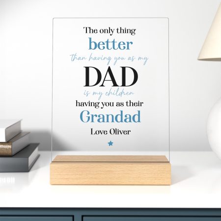 Printed Acrylic Sign with Wooden Stand - Personalised Present for Dad and Grandad