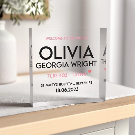 Personalised Welcome To The World New Baby Clear Acrylic Ornament