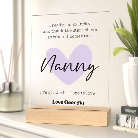 'Best Nanny To Love' Personalised Printed Acrylic Sign and Wooden Stand Heartfelt Gift