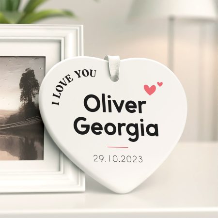 Personalised Valentines Day 'I Love You' Ceramic Heart - Beautiful Printed Finish with Custom Names and Dates