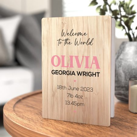 Personalised New Baby Card Welcome To The World - Printed Wooden Greetings Card to Mark A New Arrival