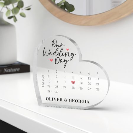 Personalised Acrylic Wedding Heart Keepsake with Printed Date & Names