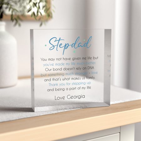 Personalised Clear Block for Fathers Day - Heartfelt Message for Stepdad