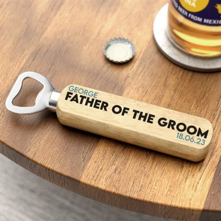Personalised Father Of The Groom Printed Wooden Bottle Opener Gift