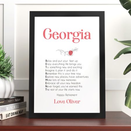 Personalised Framed Retirement Print for Her with Custom Message and Floral Design