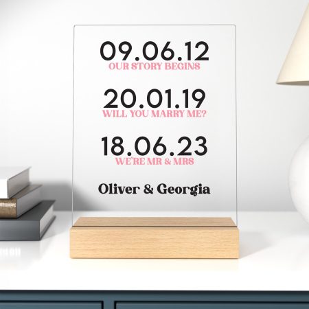 Our Love Story - Date Design Personalised Acrylic Sign and Wooden Stand Anniversary Gift