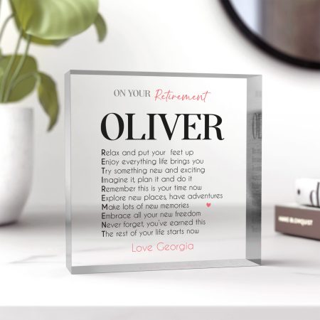 Personalised Printed Clear Block - Unique Retirement Poem Keepsake