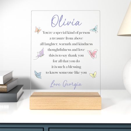 Personalised Best Friend Butterfly Poem Keepsake Gift - Printed Acrylic Sign and Wooden Stand