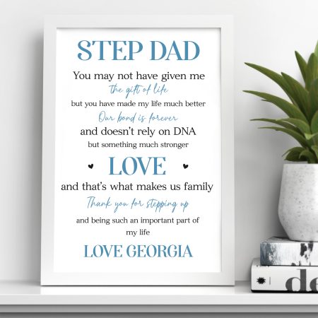 Stepdad 'Thank You For Stepping Up' Personalised Print and Frame - A Unique Heartfelt Thank You Gift