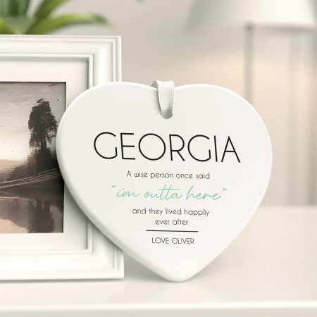 Heart-Shaped Personalised Ceramic Keepsake for Retirement - Modern Printed Design