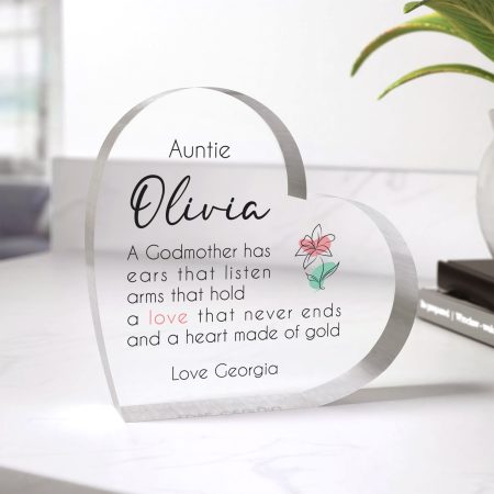 Beautiful Godmother Thank You Poem - Personalised Clear Acrylic Heart Shaped Ornament
