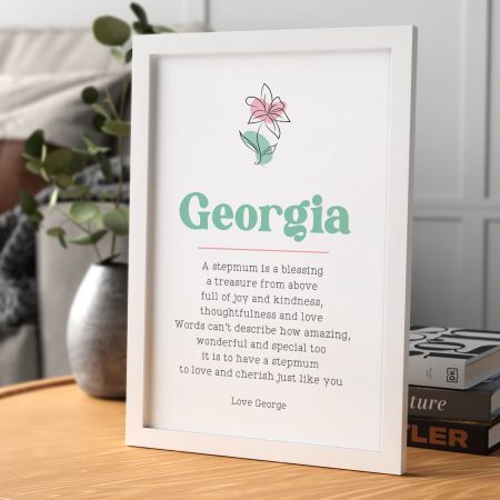 Personalised Printed Framed Print for Mothers Day - Elegant Floral Design and Heartfelt Message