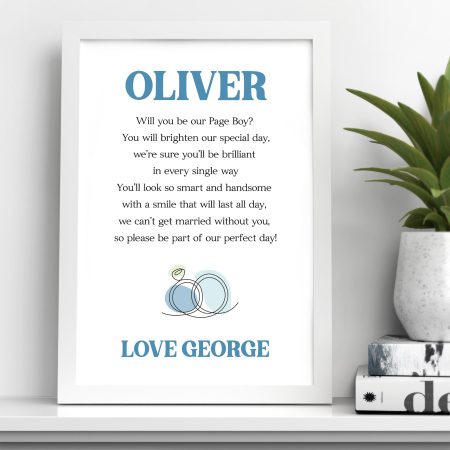 Modern Design Framed Print for Bridesmaid Occasion with Personalised Touch - Will You Be Our Page Boy Gift