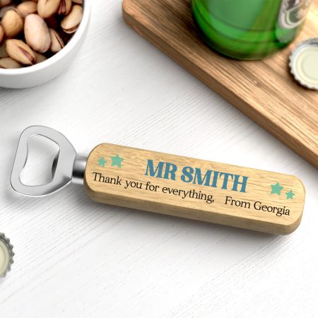 Stunning Blue and Green Printed Wooden Bottle Opener - Unique Personalised Teacher Thank You Gift