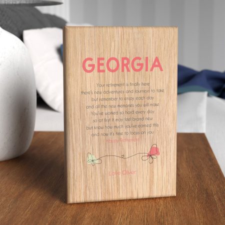 Personalised Printed Oak Block - Special Retirement Gift with Heartfelt Message