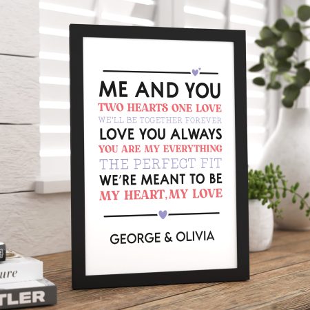 Personalised Valentines Day 'Me and You' Poem Print Gift - Colourful Modern Valentines Day Gift for Couples