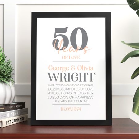 Personalised 50th Golden Wedding Anniversary Print and Frame