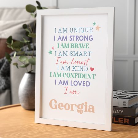 'I Am Unique, I Am Strong' - Words of Affirmation Framed Print - Perfect Personalised Children's Present