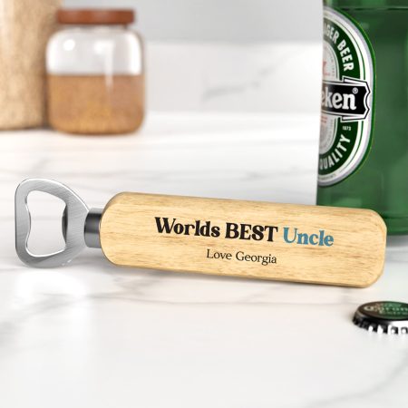 Personalised 'Worlds Best Uncle' Wooden Bottle Opener - A Unique Printed Design