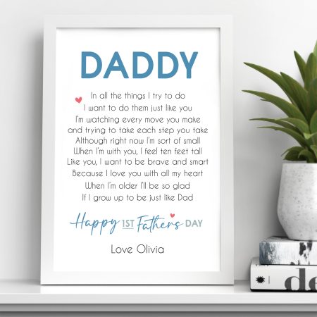 'Grow Up Like You' - Happy 1st Father's Day Personalised Frame Print - Custom Printed Gift for Dad