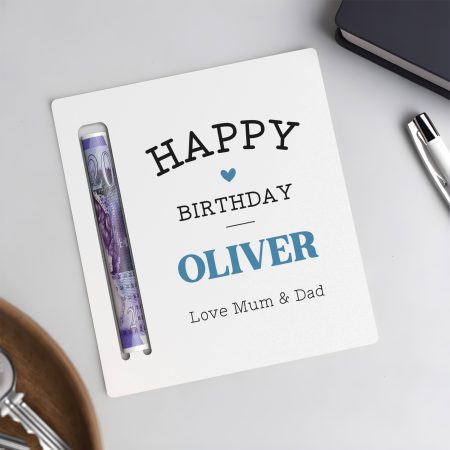 Personalised White Acrylic Money Holder - A Unique Happy Birthday Gift for Him